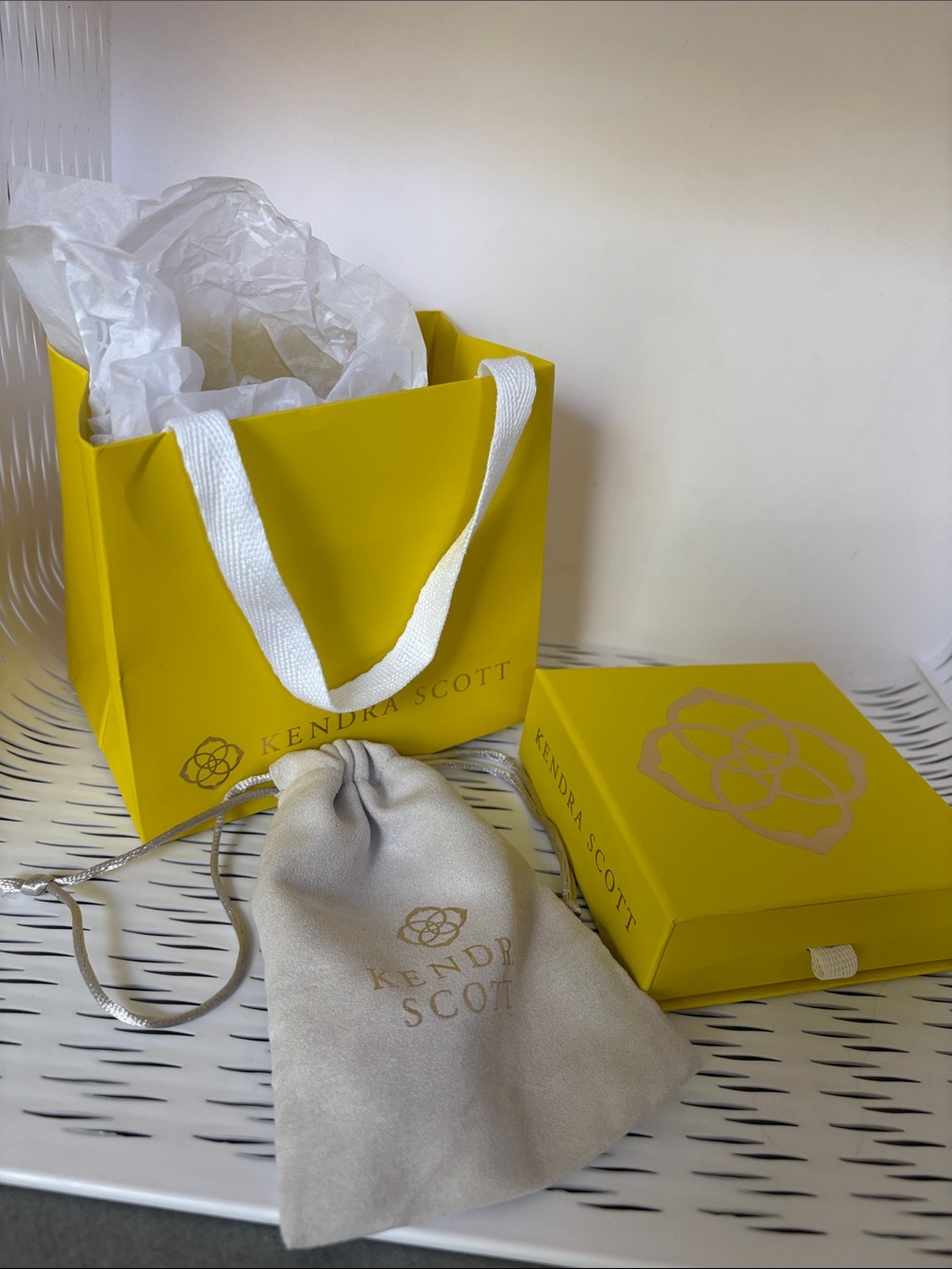 Kendra Scott Yellow Gift Bag and Box with Cream Pouch